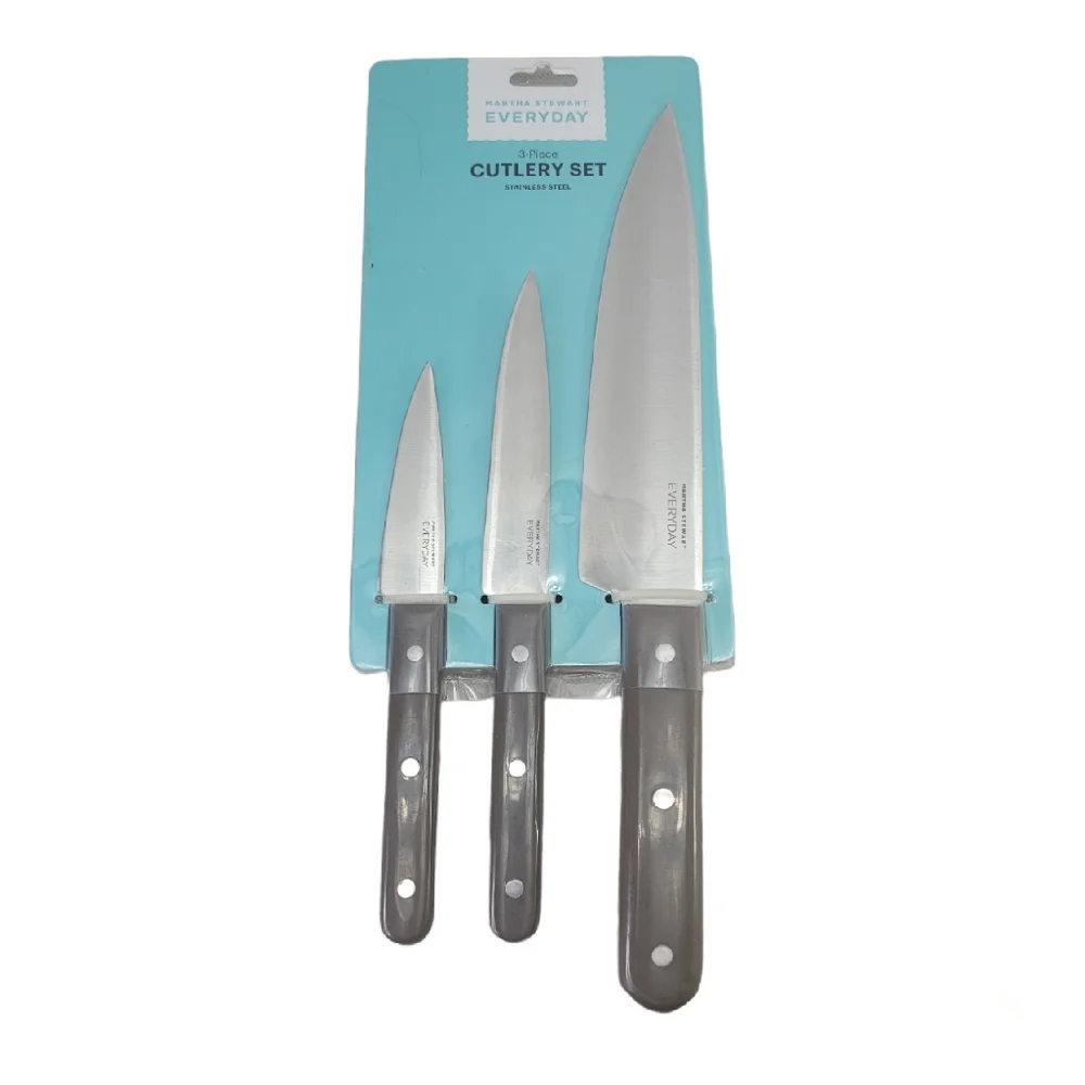 Martha Stewart Cutlery 3 Pc - Chef, Utility & Pairing Knives Steinless Steel New